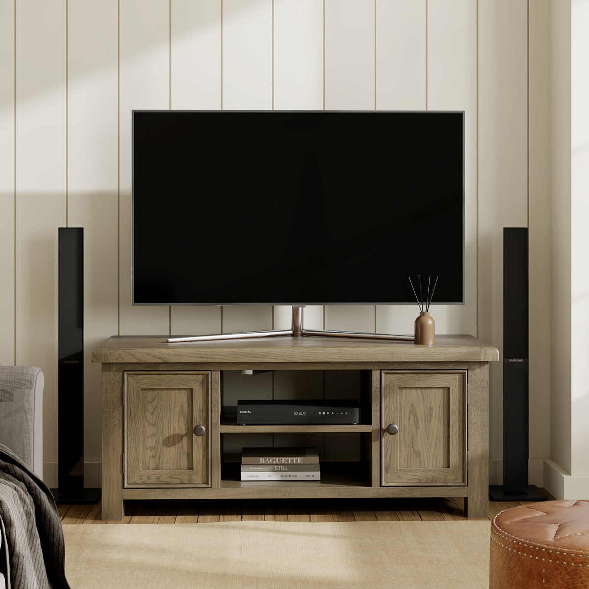 Taunton Smoked Oak 115cm Wide TV Unit from Roseland Furniture