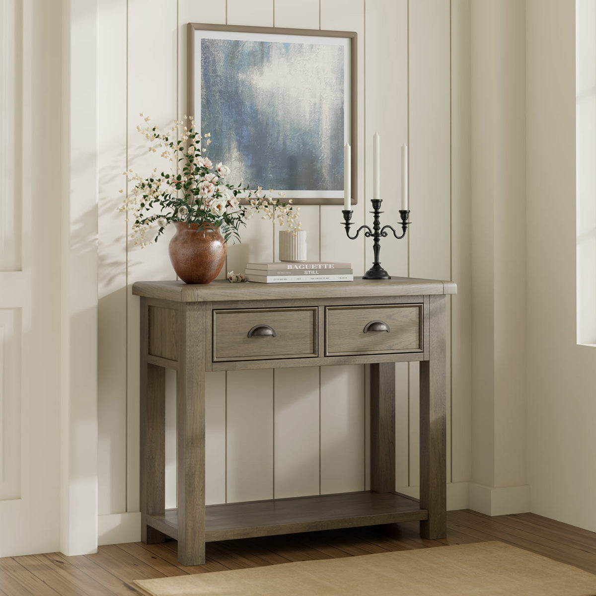 Taunton Smoked Oak 2 Drawer Console Table from Roseland Furniture