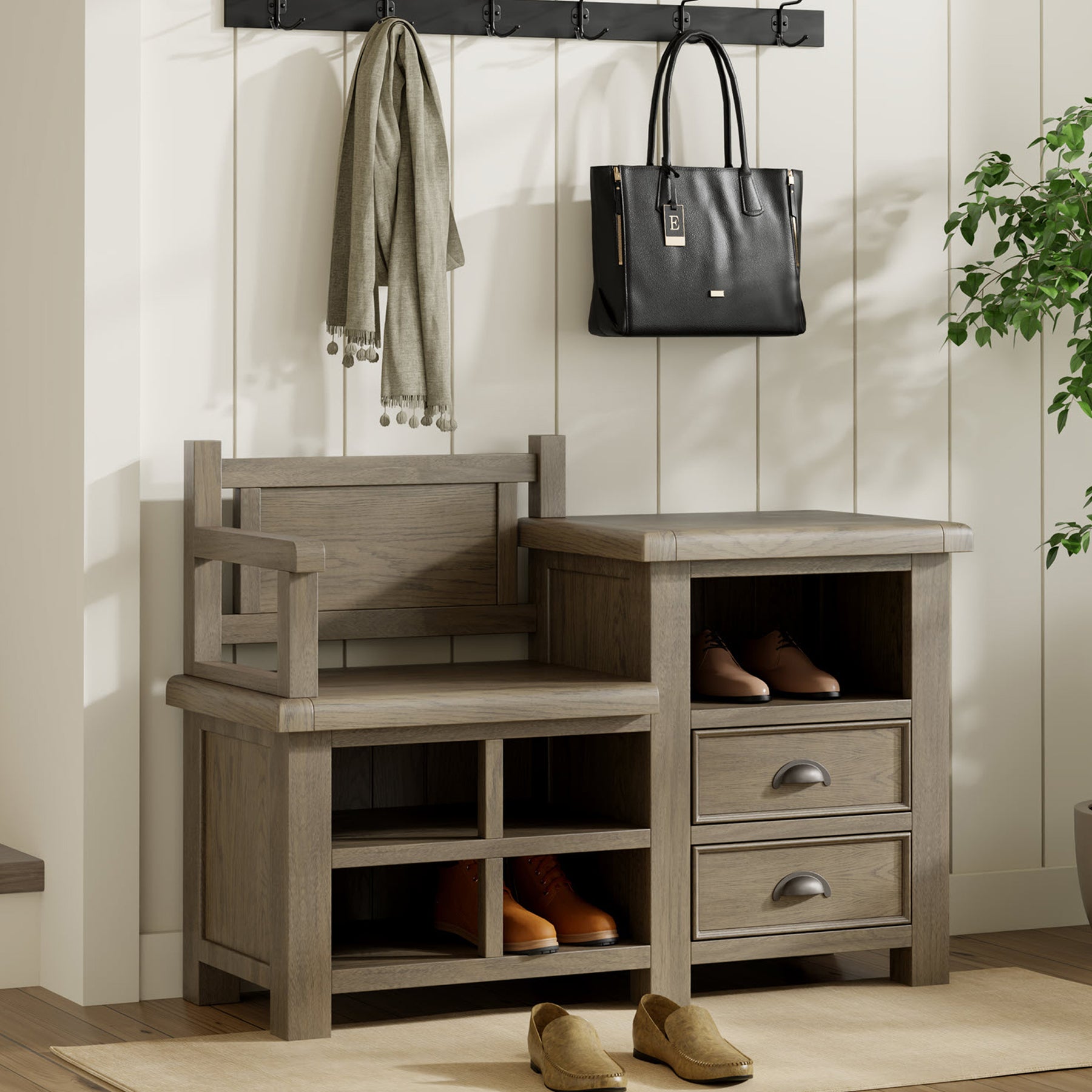 Taunton Smoked Oak Hall Bench from Roseland Furniture