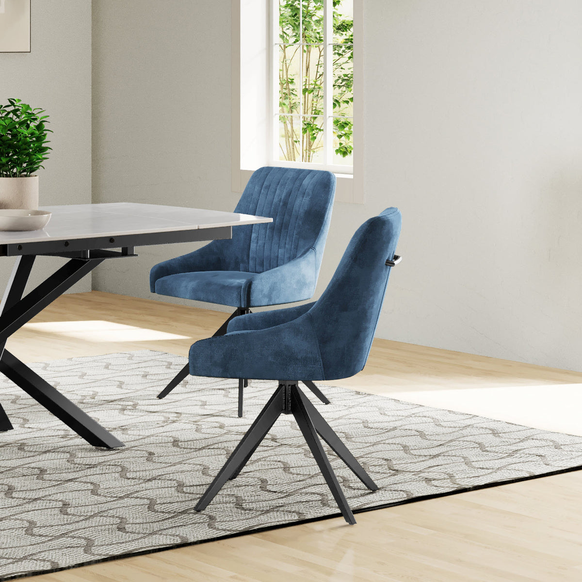 Lawson Velvet Dining Chair Blue Black Legs from Roseland Furniture