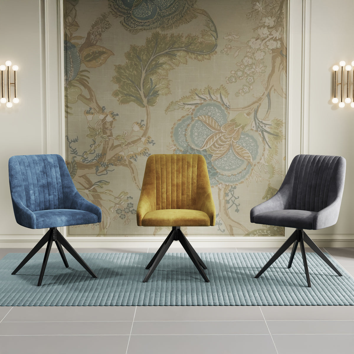 Lawson Velvet Dining Chair Blue Black Legs from Roseland Furniture