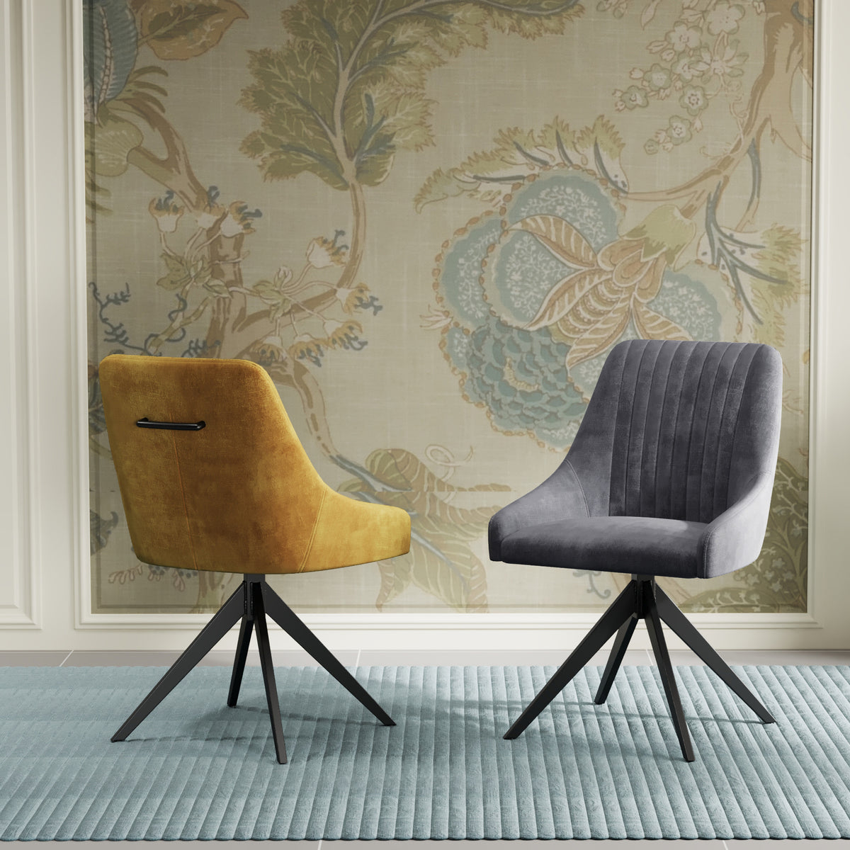 Lawson Velvet Dining Chair Grey Black Legs from Roseland Furniture