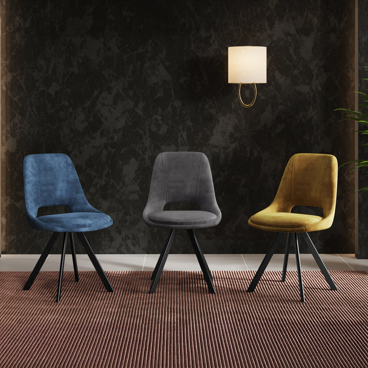 Malvern Velvet Swivel Dining Chair Blue from Roseland Furniture