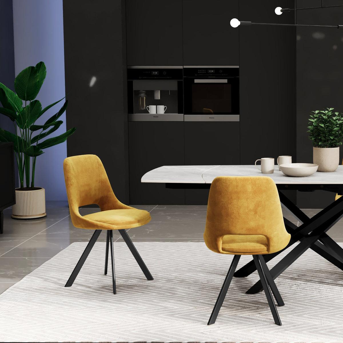 Malvern Velvet Swivel Dining Chair Mustard from Roseland Furniture