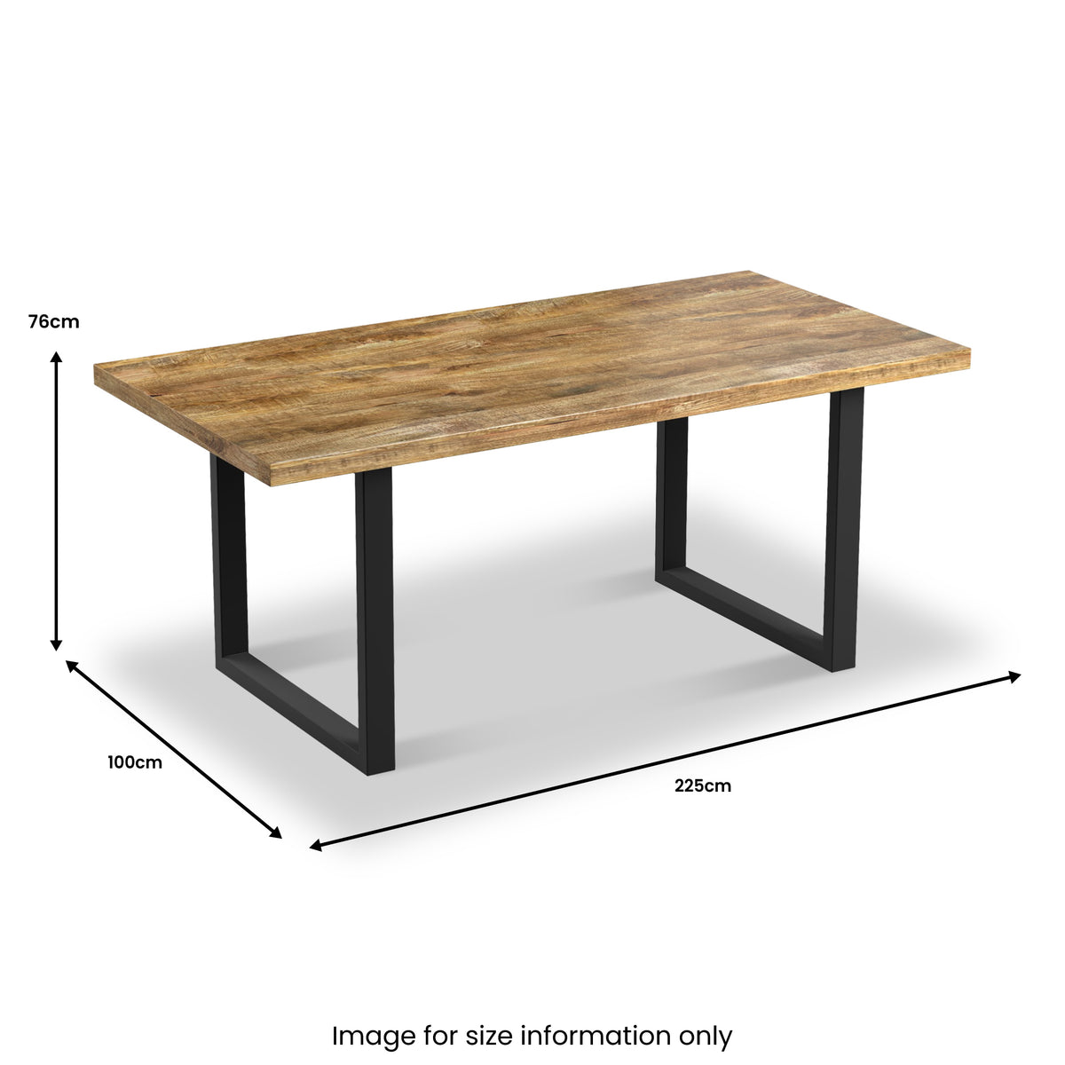 Abel Mango Wood Dining Table U Leg 225cm dimensions