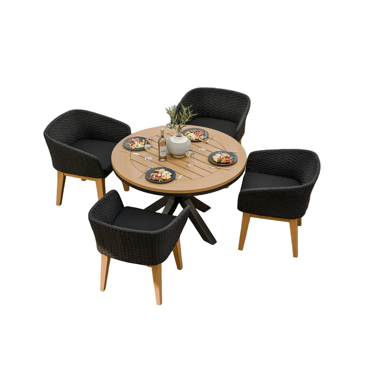 Tuscany 4 Seater Round Dining Set with Eden Night Dining Chairs