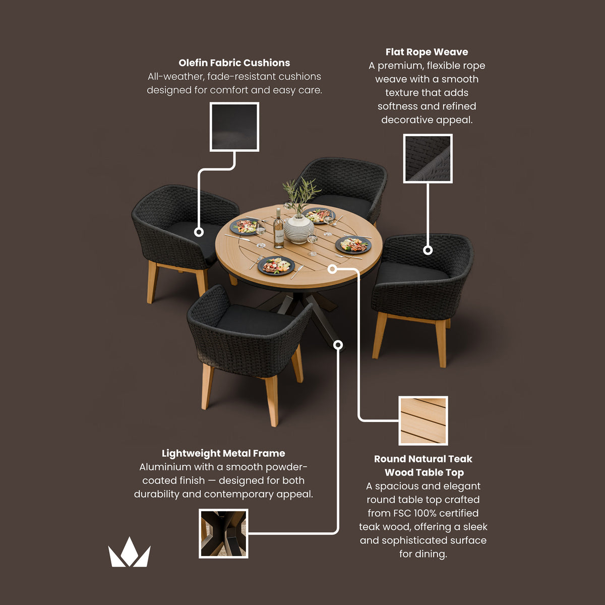 Tuscany 4 Seater Round Dining Set with Eden Night Dining Chairs