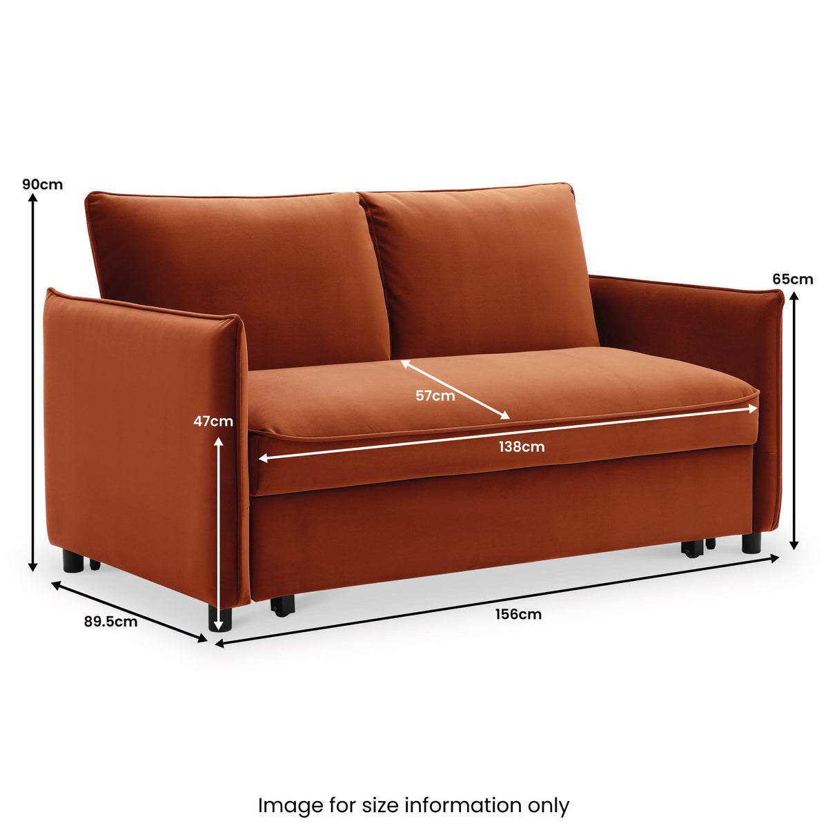 Thalia 2 Seater Burnt Orange Pop Up Sofa Bed Dimensions by Roseland Furniture