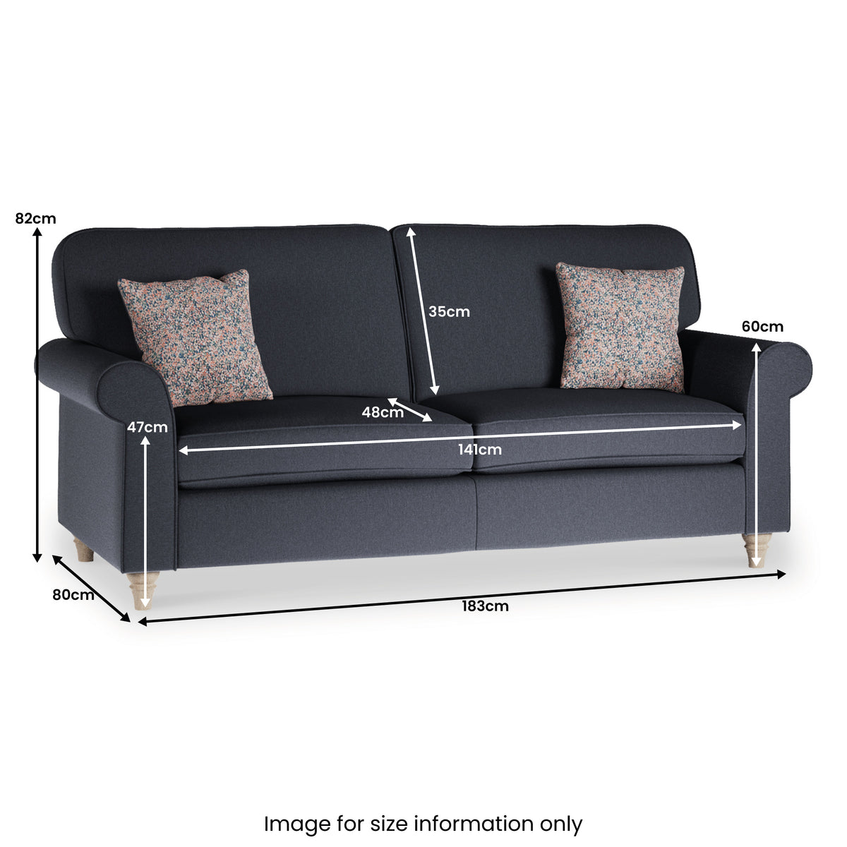 Thomas Navy 3 Seater Sofa Size Guide by Roseland Furniture