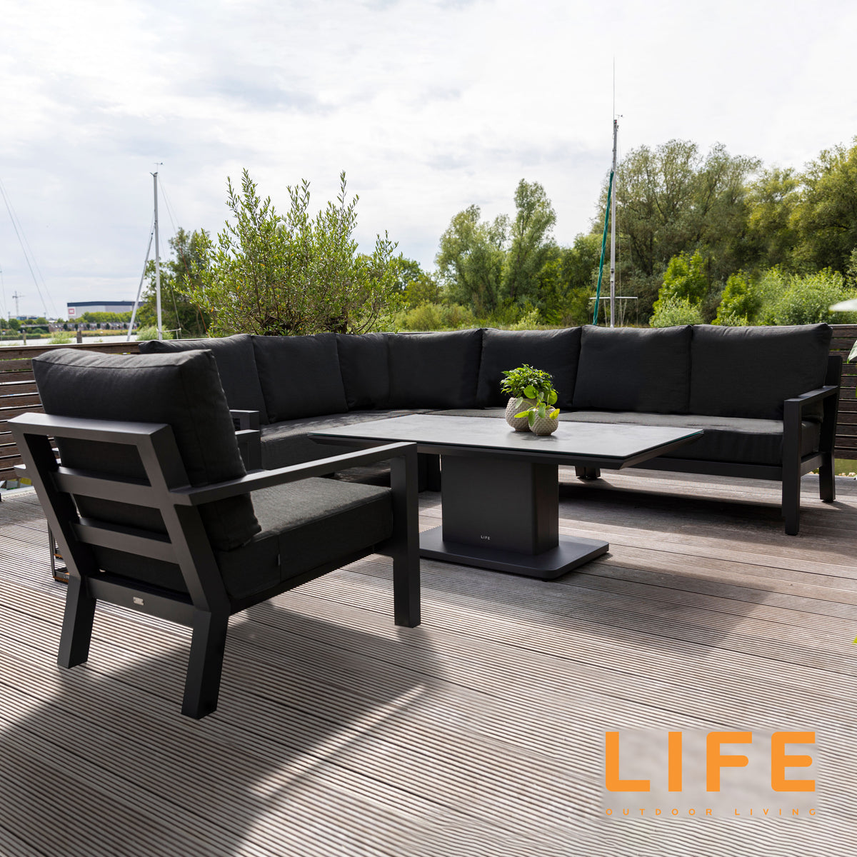 LIFE Timber Deluxe Corner Set with Ceramic Adjustable Table