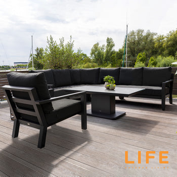 LIFE Timber Deluxe Corner Set with Ceramic Adjustable Table