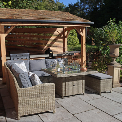 Wentworth 120cm Fire Pit Dine or Lounge Rattan Set with Bench