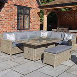 Wentworth 170cm Fire Pit Dine or Lounge Rattan Set with Bench from Roseland Furniture