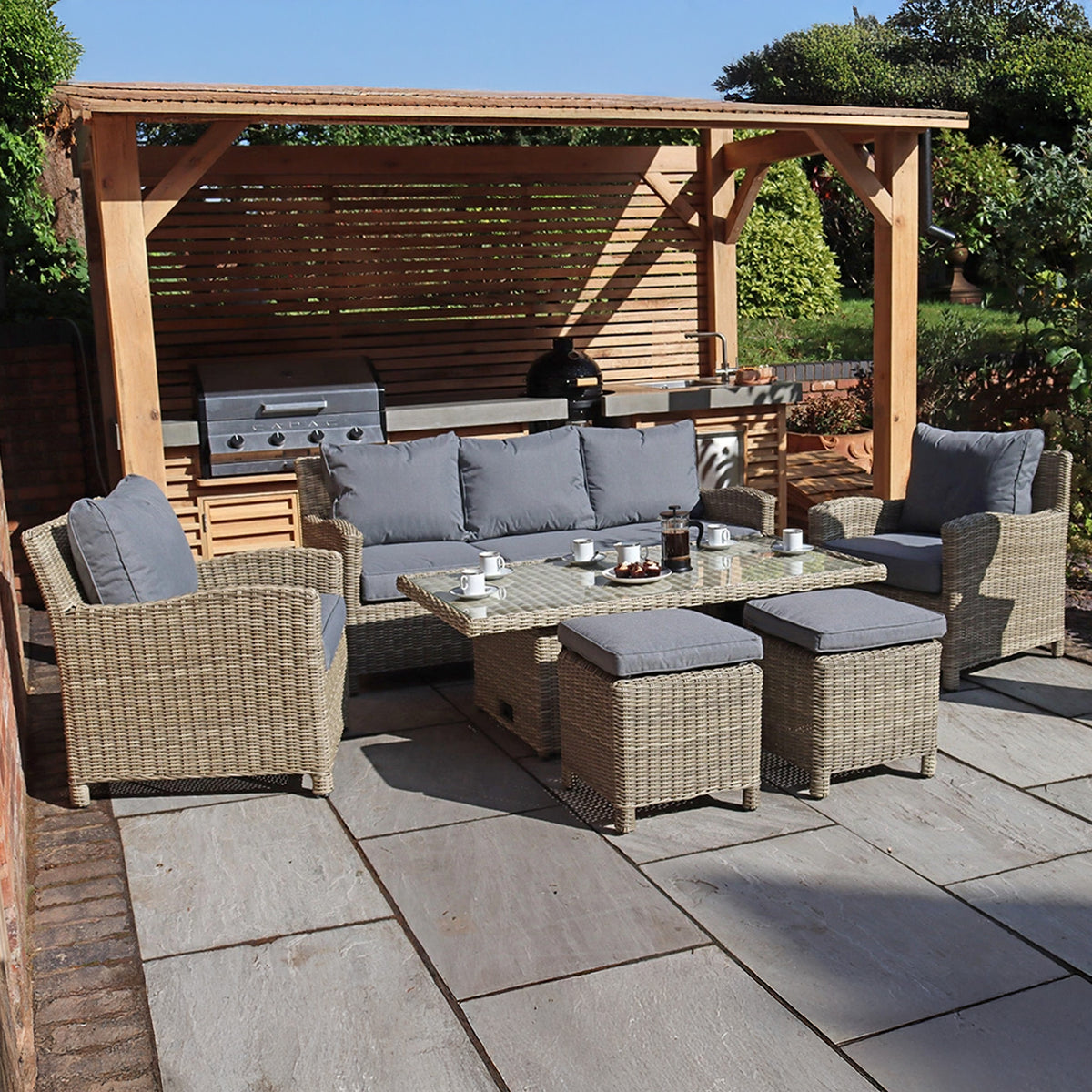Wentworth Deluxe Rattan Sofa Lounge Set w Height Adjust Table from Roseland Furniture