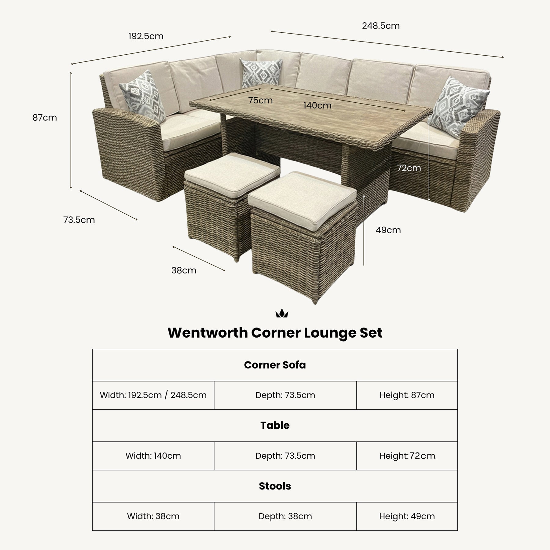 Wentworth Corner Lounge Set dimensions
