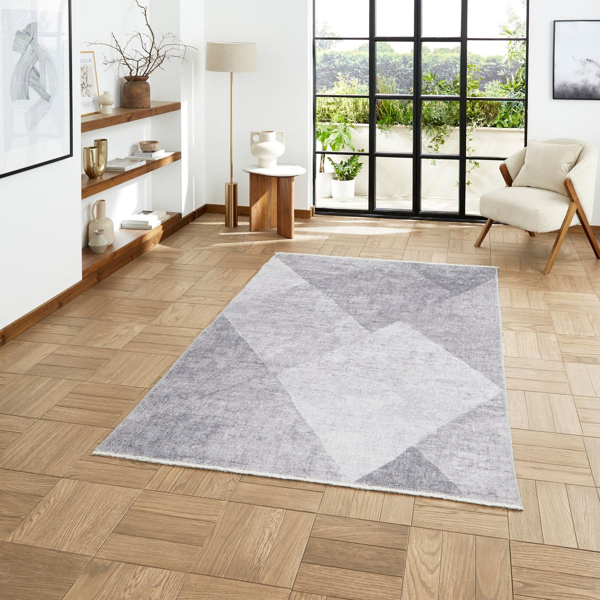 Grey Atherley Diamond Washable Rug from Roseland Furniture