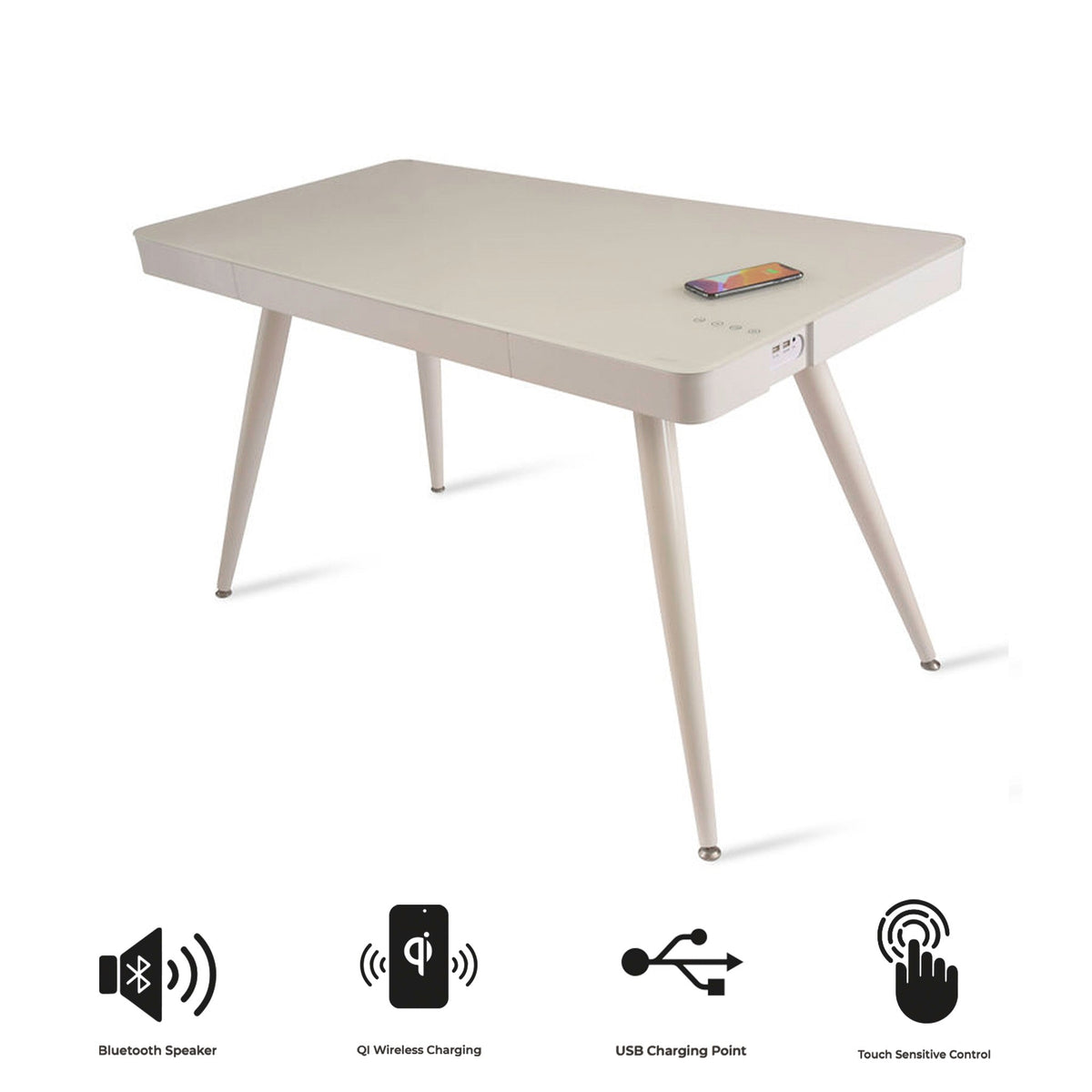 Koble Tori Smart Desk White with Wireless Charging & Bluetooth Speaker from Roseland Furniture
