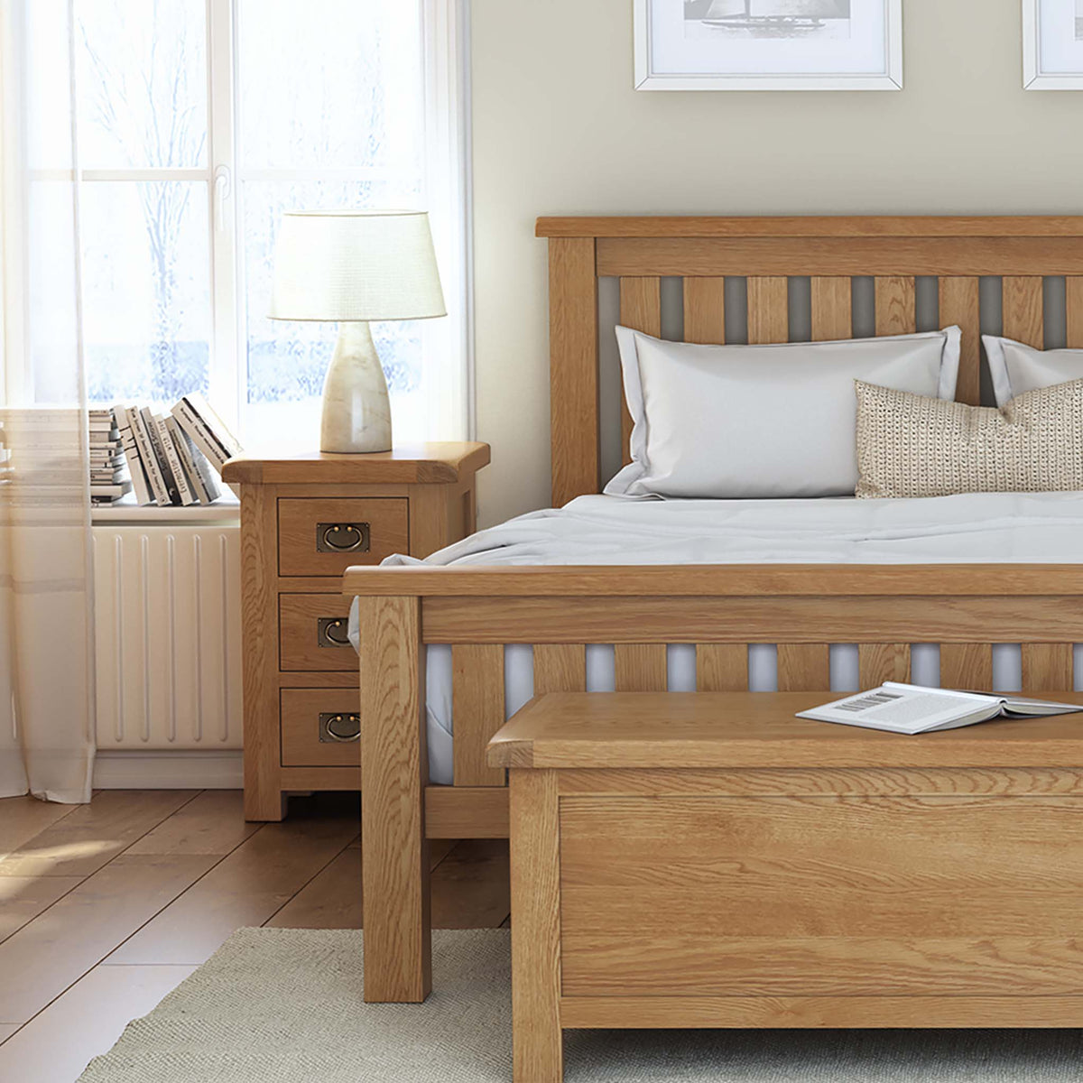 Zelah Oak Bedside Table from Roseland Furniture