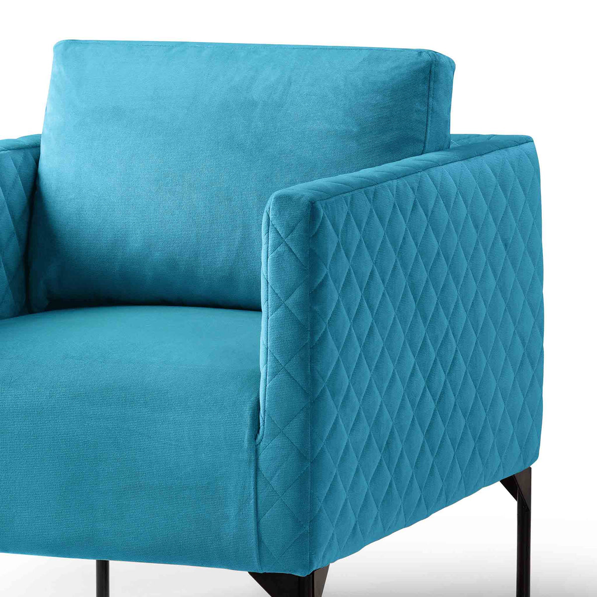 close up of the padded seat and back cushion on the Bali Lagoon Velvet Accent Chair