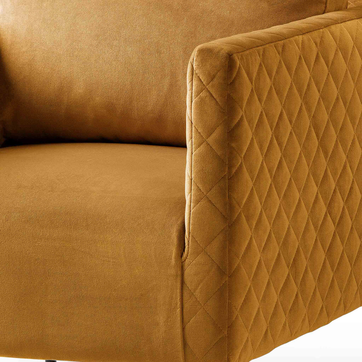 close up of the diamond stitching on the Bali Gold Velvet Accent Chair