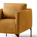 close up of the padded seat and back cushion on the Bali Gold Velvet Accent Chair