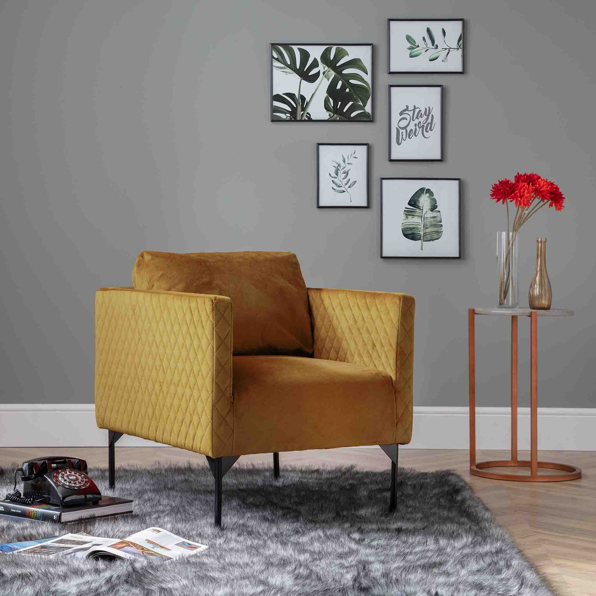 Bali Gold Velvet Accent Chair lifestyle image