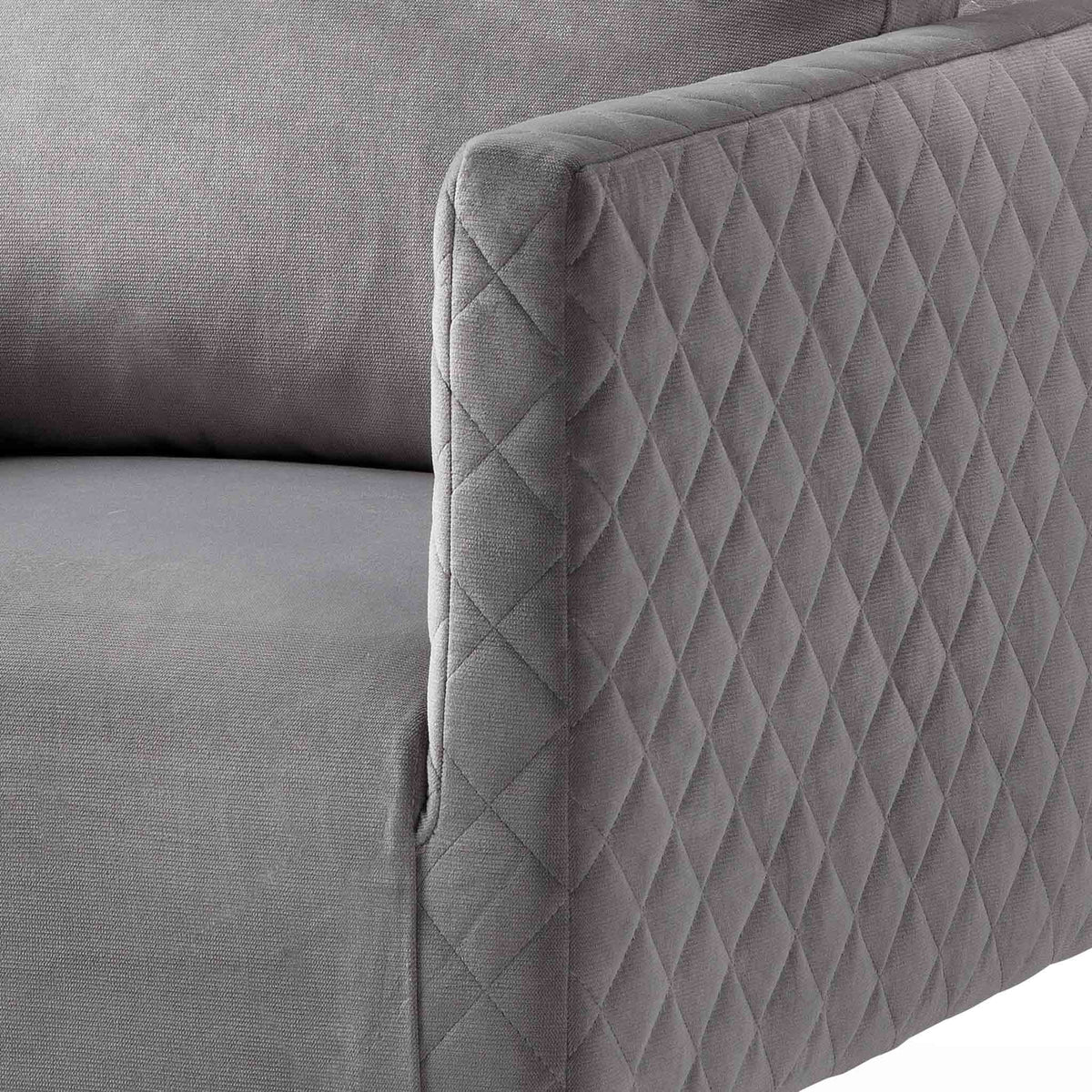 close up of diamond stitching on the Bali Grey Velvet Accent Chair