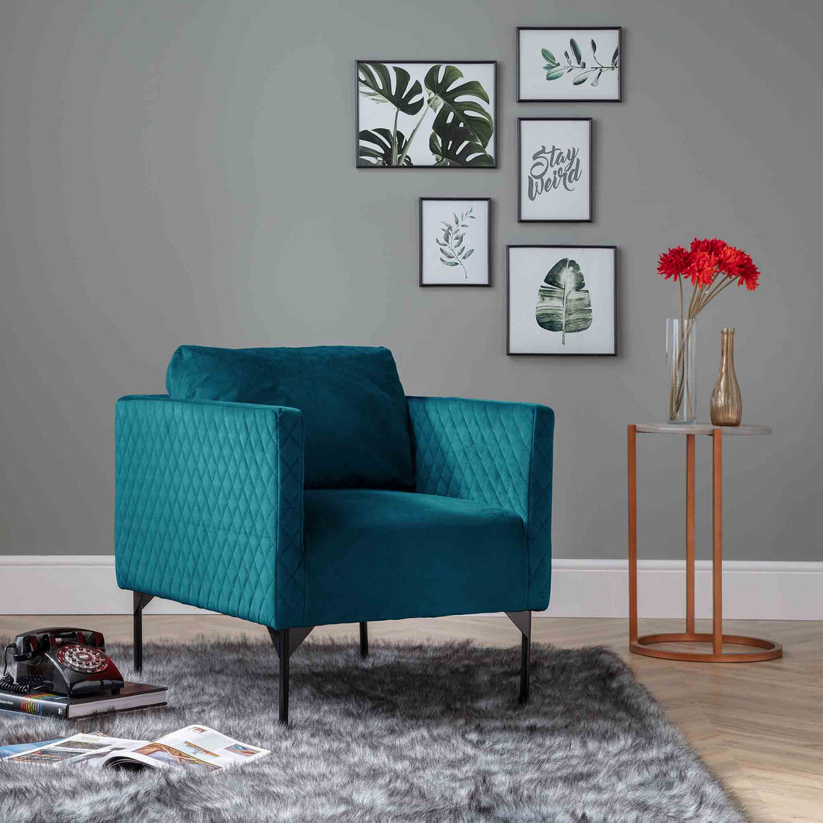 Bali Peacock Velvet Accent Chair lifestyle image
