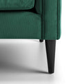 close up of the mid century tapered solid wood legs on the Savoy Jasper Velvet 2 Seater Accent Sofa