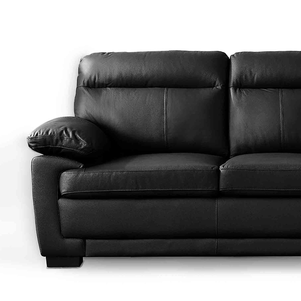 Hugo Black 3 Seater Leather Sofa - Close up