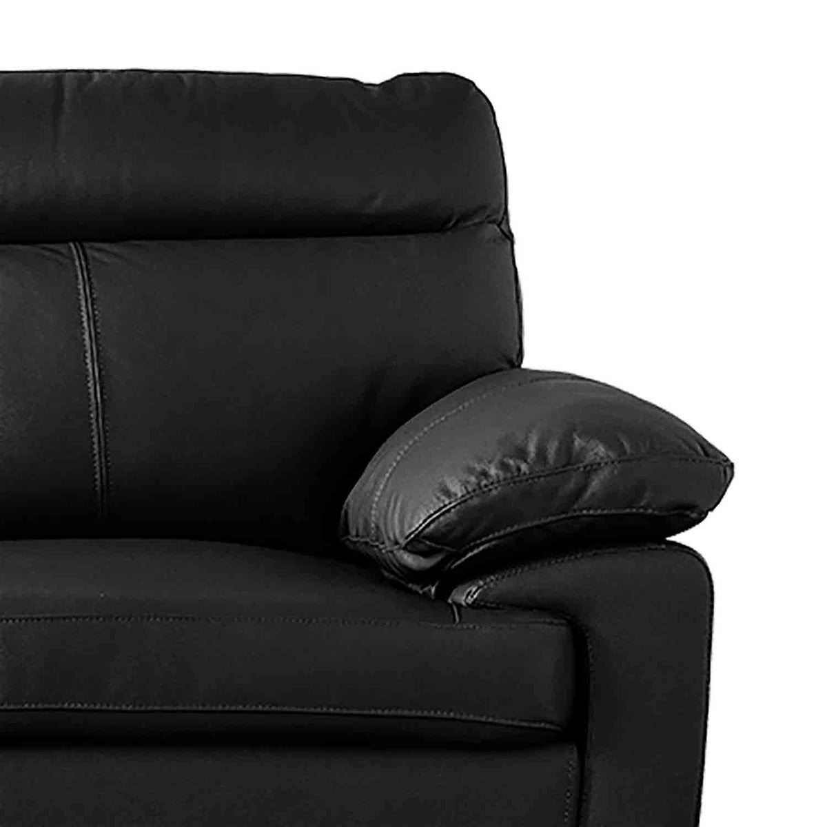 Hugo Black 3 Seater Leather Sofa - Close up of arm rest