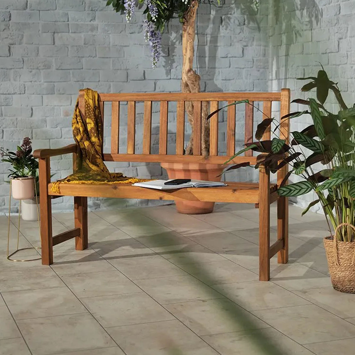 2 Seat Wooden Folding Patio Bench