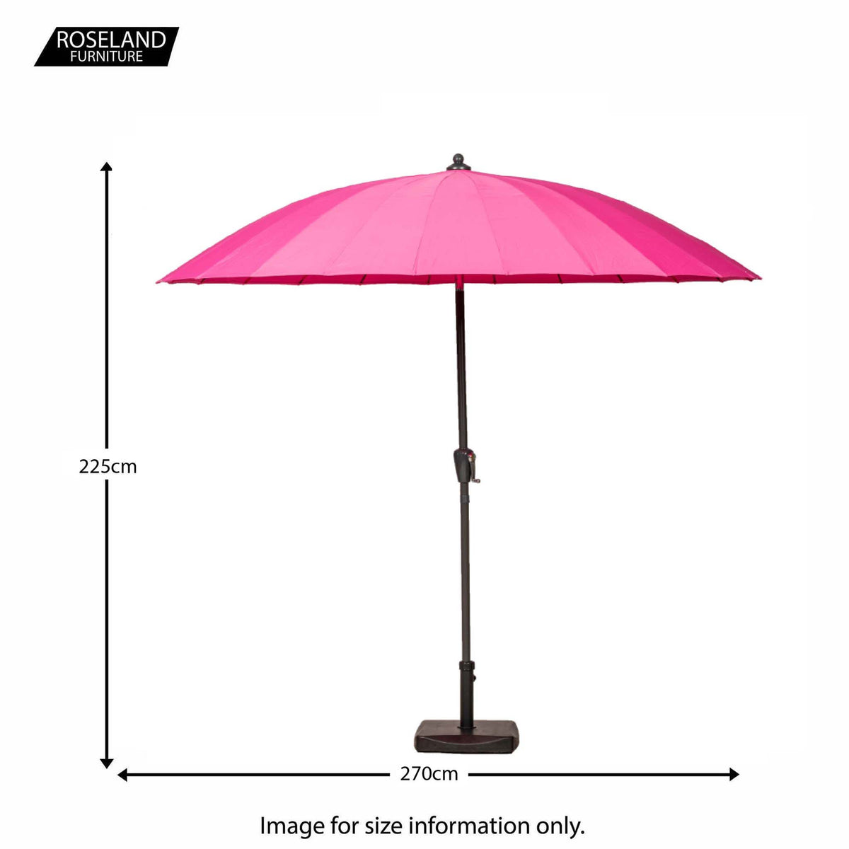 2.7m Pink Shanghai Crank & Tilt Outdoor Garden Parasol - Size Guide