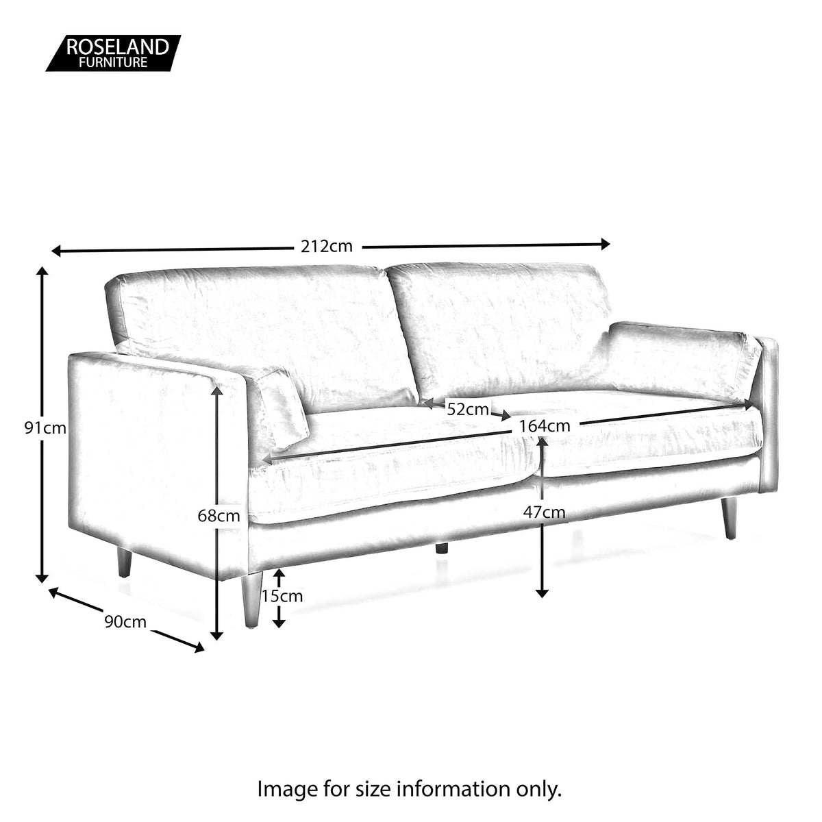 Elsdon Blue Ink 3 Seater Velvet Sofa - Size Guide