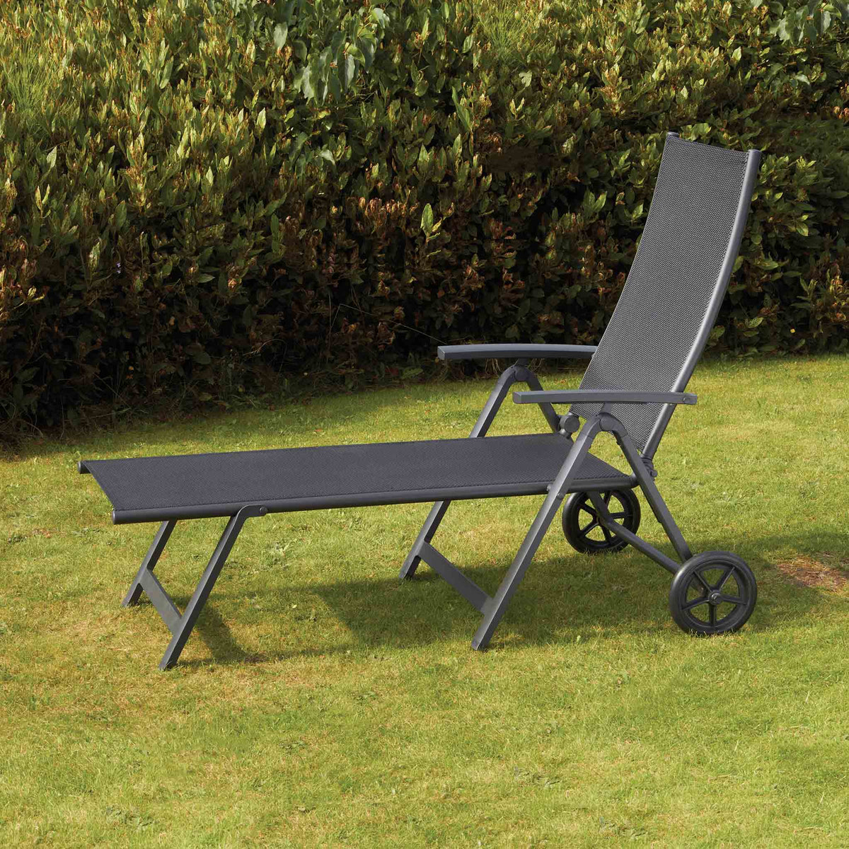 Sorrento Black Wheeled Reclining Sun Lounger 