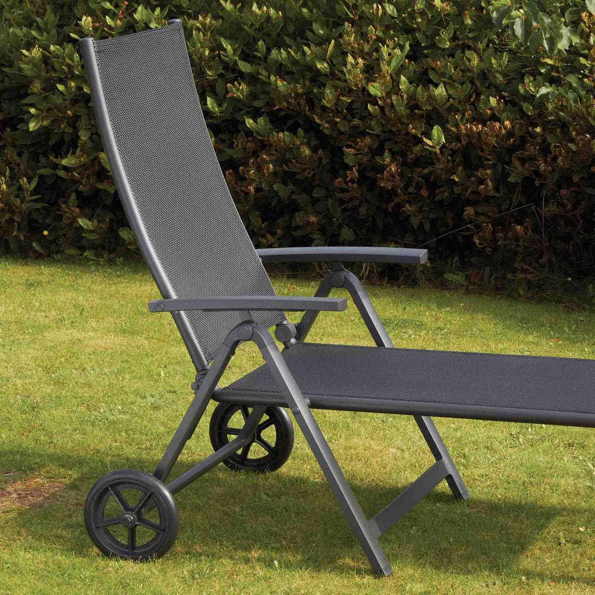 Sorrento Black Wheeled Reclining Sun Lounger 