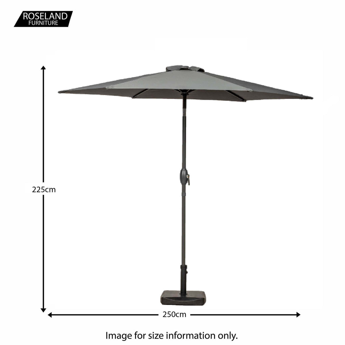 Grey 2.5m Parasol with Grey Aluminium Pole - Size Guide