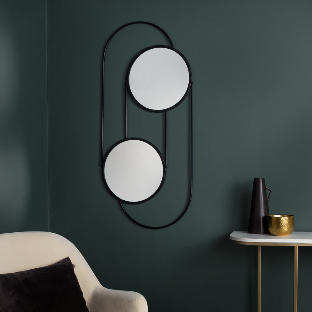 Abstract Double Round Black Wall Mirror