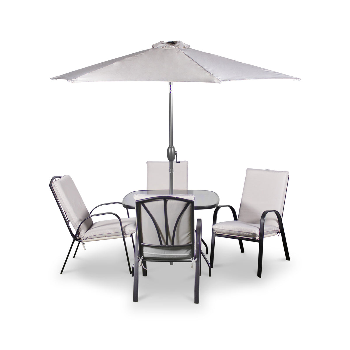 Amalfi 4 Seater Dining Set with Ivory Padded Cushions from Roseland
