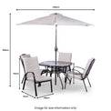Amalfi 4 Seater Dining Set with Ivory Padded Cushions dimensions