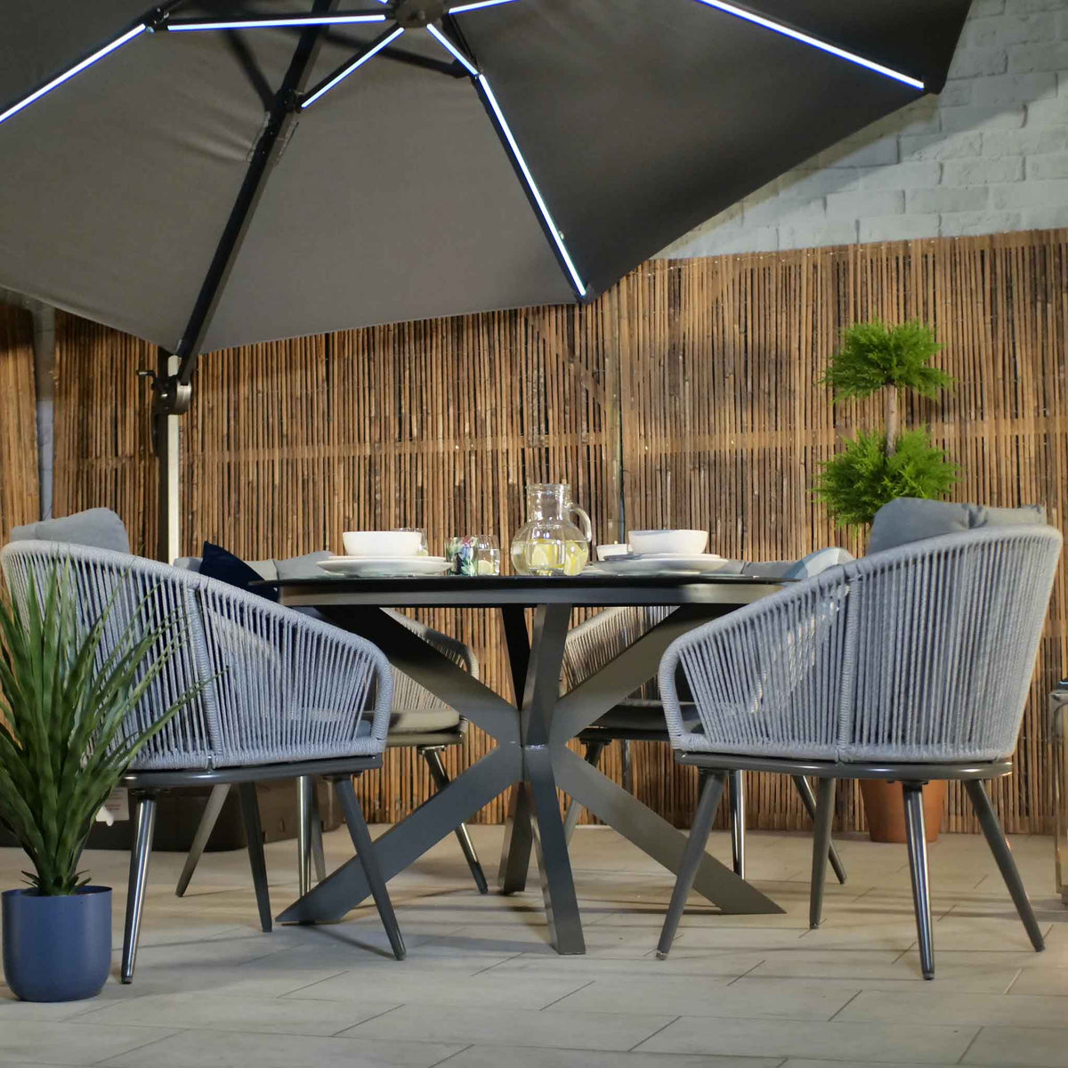 Aspen 4 Seat Stone Look Garden Dining Set with aluminium table frame