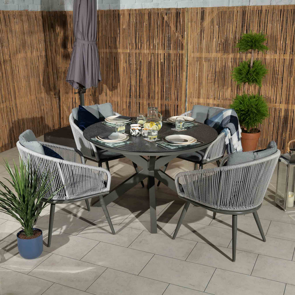 Aspen 4 Seat Stone Look Garden Dining Set from Roseland Furniture