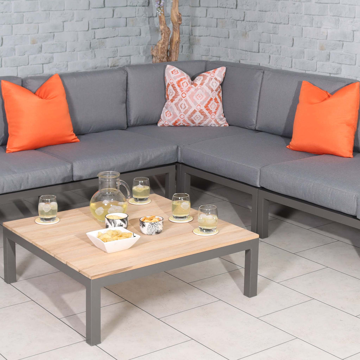 Aspen Large Garden Lounge Set with Teak Coffee & Side Tables close up of corner sofa section