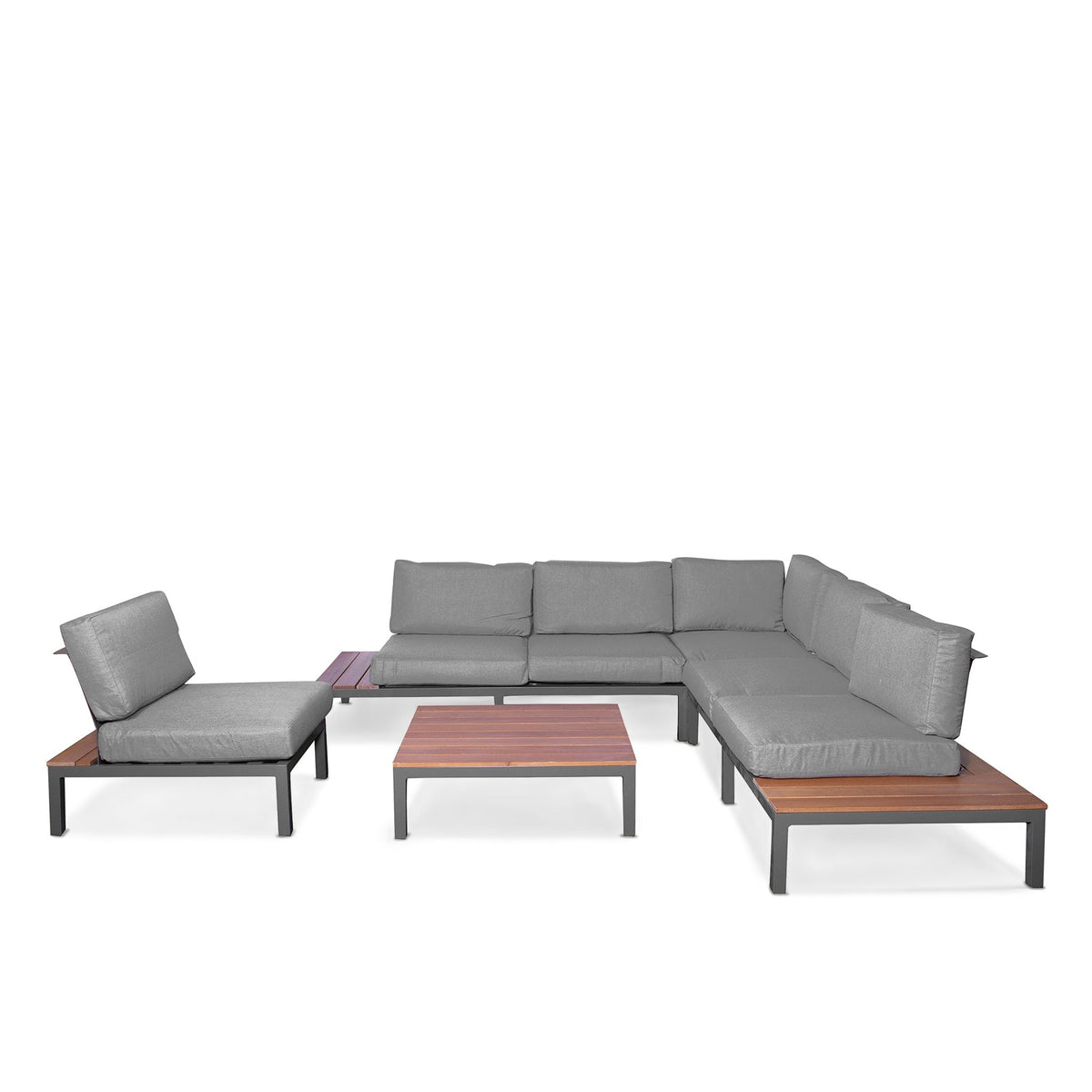 Aspen Large Garden Corner Sofa Lounge Set with Teak Coffee & Side Tables
