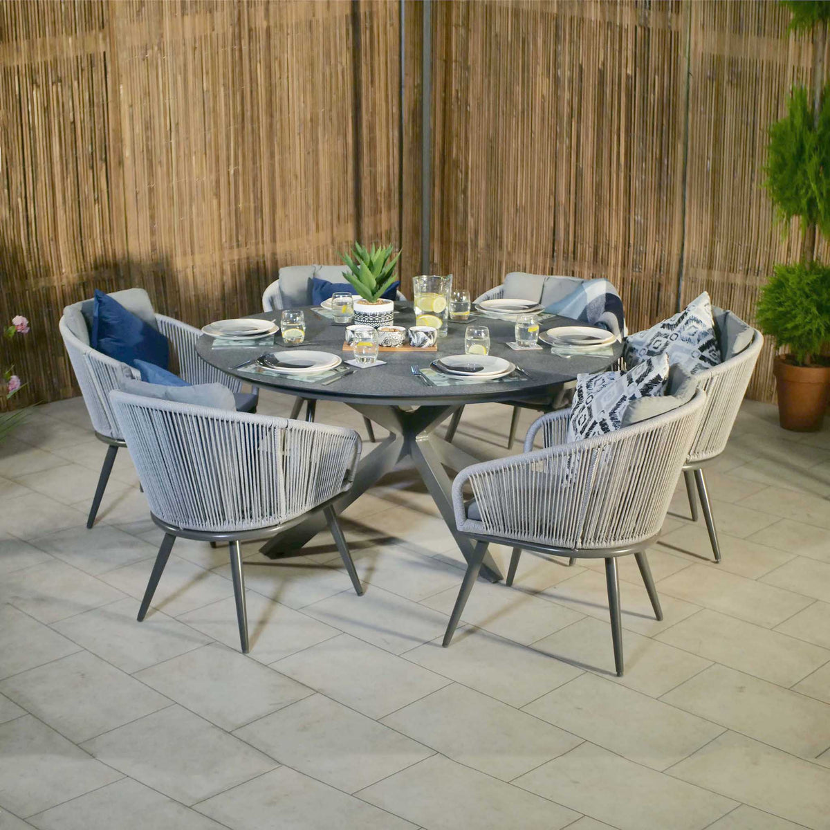 Aspen 6 Seat Stone Look Garden Dining Set from Roseland Furniture