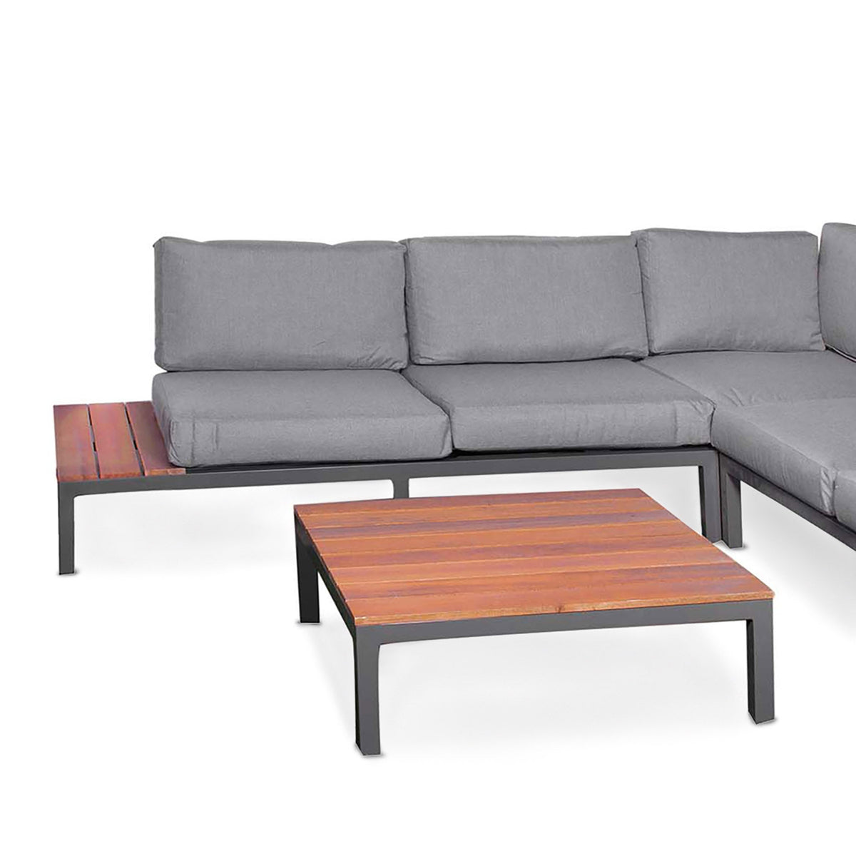 Aspen Garden Lounge Set with Teak Coffee & Side Tables close up of weather proof cushions
