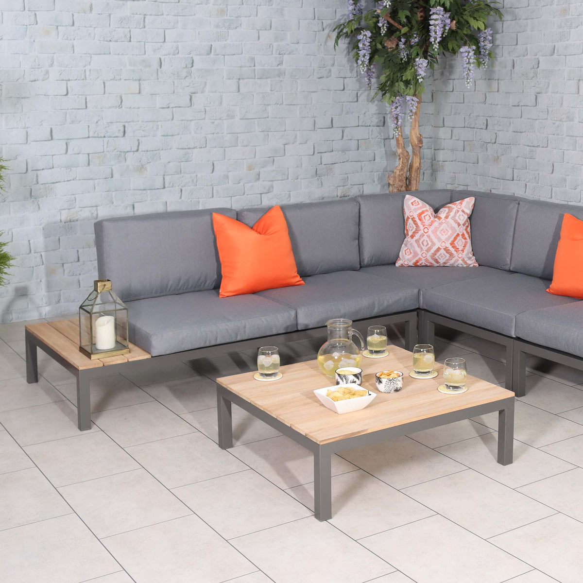 Aspen Garden Lounge Set with Teak Coffee & Side Tables