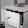 Aria white Gloss LED lighting 3 drawer bedside cabinet drawer close up