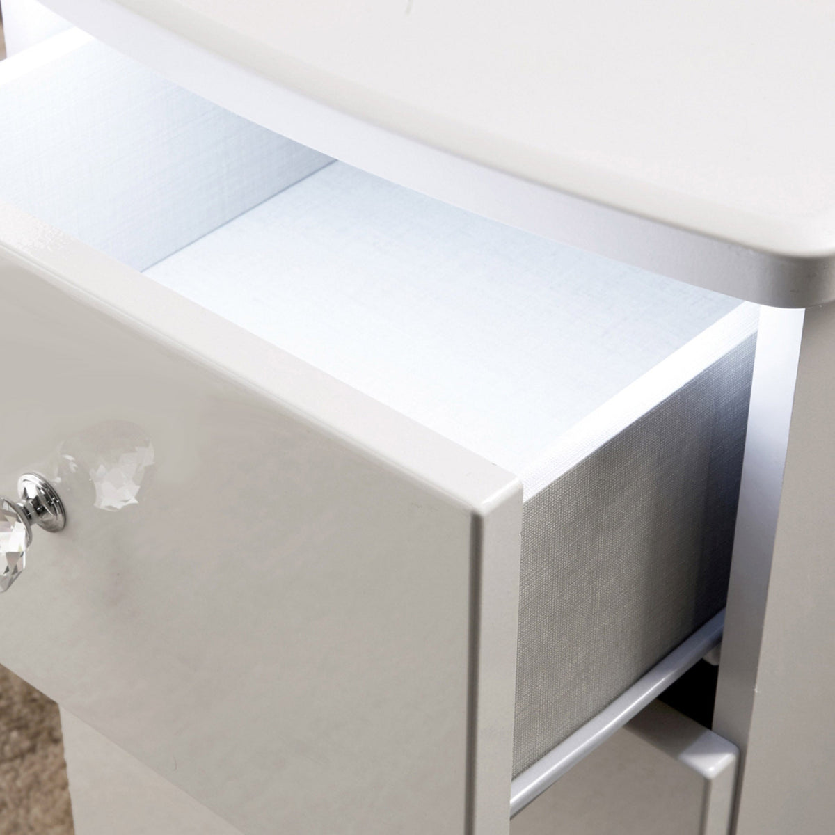 Aria white Gloss LED lighting 3 drawer bedside cabinet LED lights