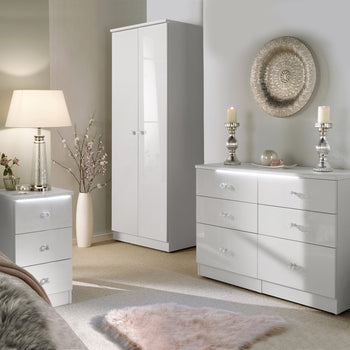 Aria White Gloss LED Lighting 3 Drawer Bedside Cabinet